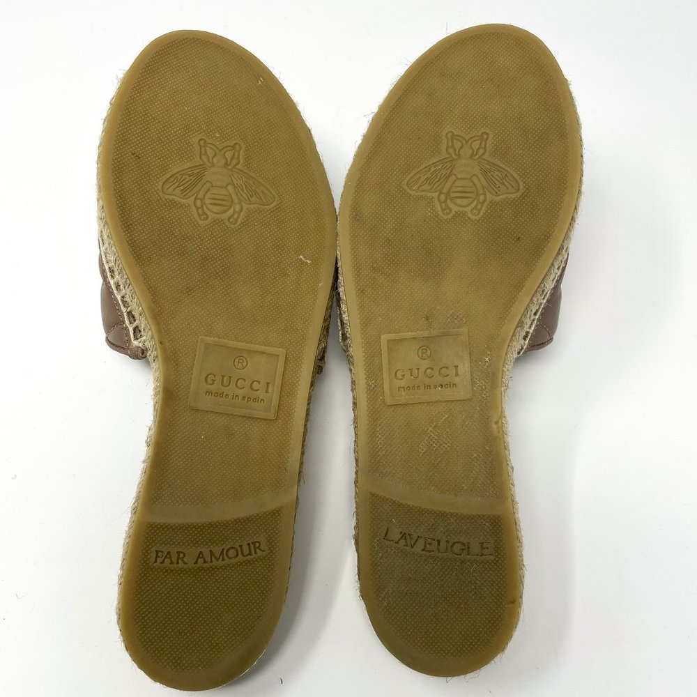 SOLD Gucci Marmont GG Espadrille Sandals Matelasse Brown Quilted Flat Sz 37 US 7 - Picture 10 of 13